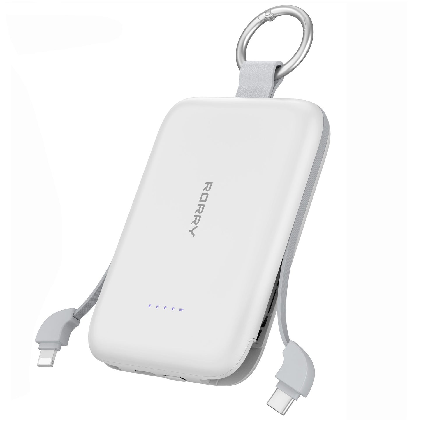 RORRY Portable Charger, 10000mAh PD 30W Fast Charging Portable Charger Power Bank with Built-in Cables, Travel Keychain Charger Battery Pack for iPhone 17/16/15/14/13/12, for AirPods 2/3/4/Pro