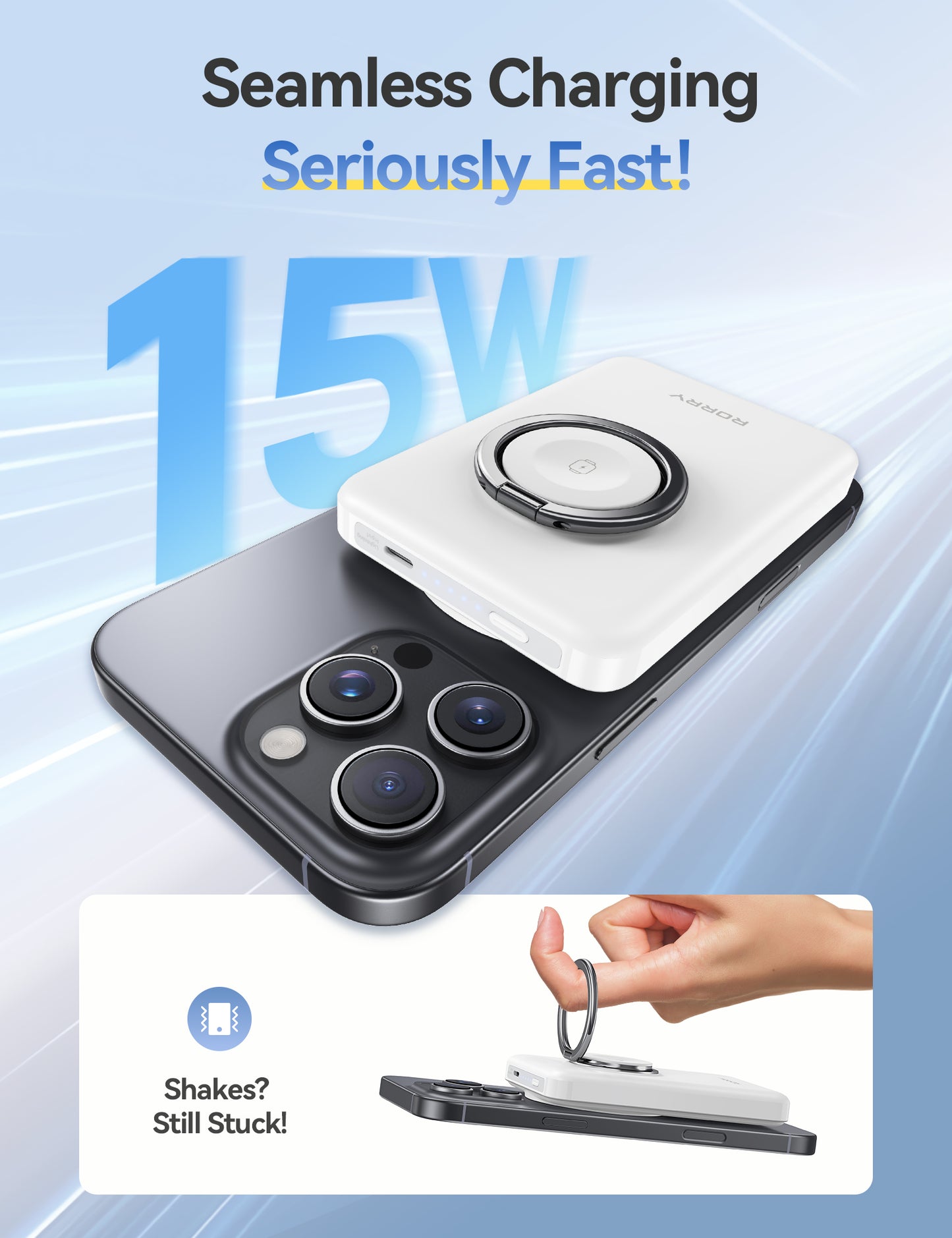 RORRY Magnetic Power Bank for iPhone & Apple Watch, 10000mAh Magsafe Portable Charger with Ring Stand, Fast Wireless Charging, for iPhone 16/15/14/13/12, Apple Watch Ultra/10/9/8/7/6