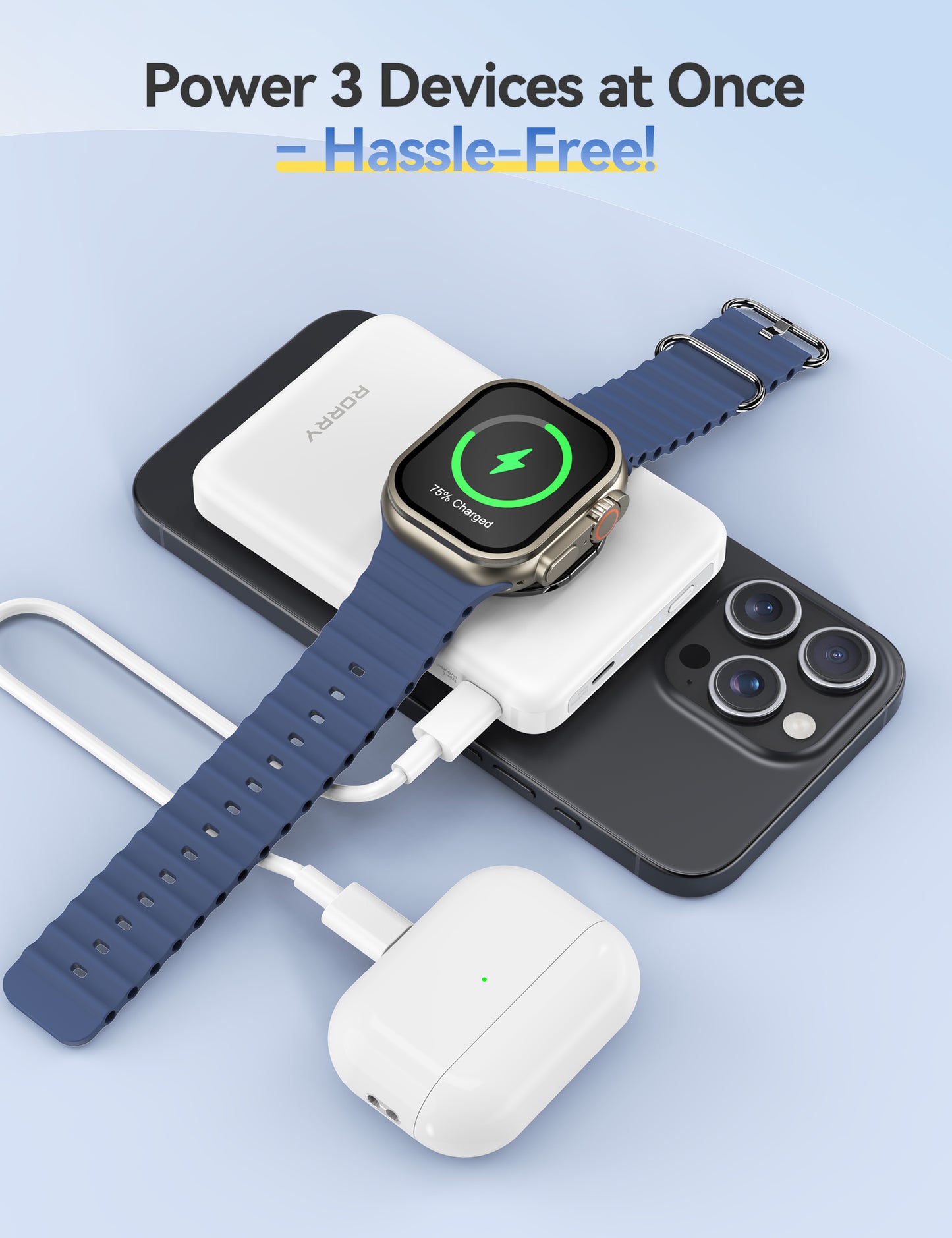 RORRY Magnetic Power Bank for iPhone & Apple Watch, 10000mAh Magsafe Portable Charger with Ring Stand, Fast Wireless Charging, for iPhone 16/15/14/13/12, Apple Watch Ultra/10/9/8/7/6