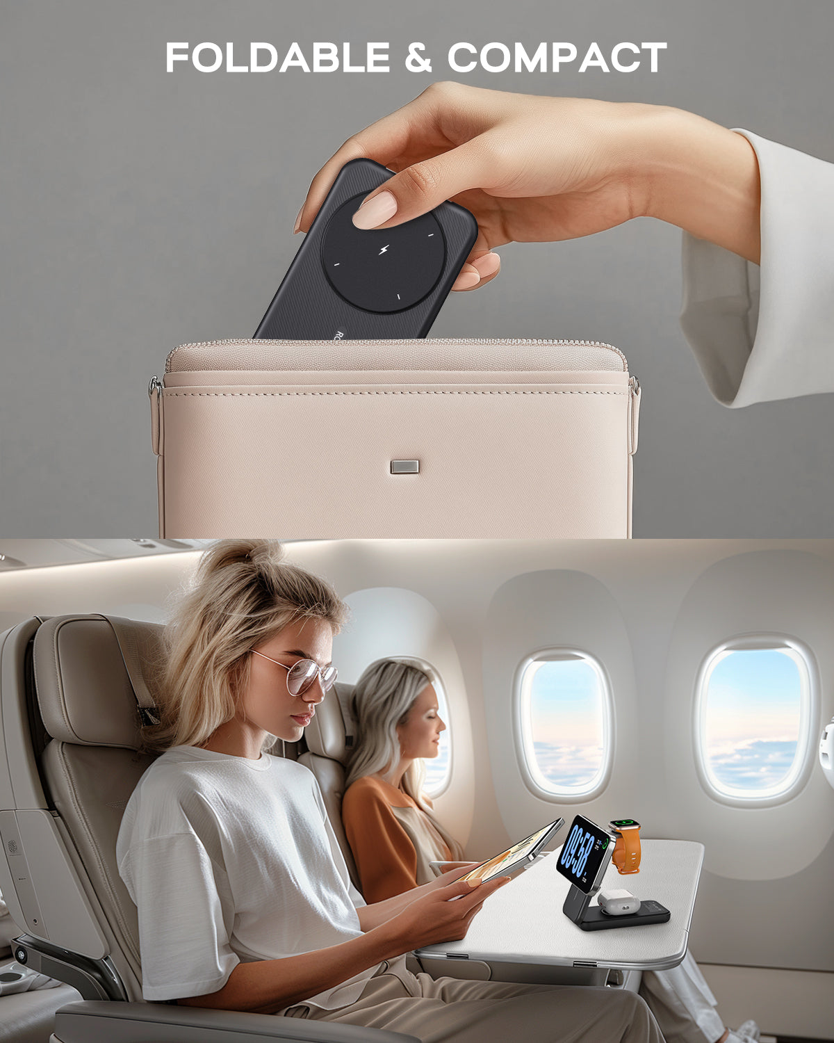 RORRY Portable Charger, 3-in-1 Charging Station 10000mAh Portable Charger Power Bank for MagSafe Foldable Battery Pack Travel for iPhone 16/15/14/13/12, for Apple Watch 10/9/8/7/6/5/Ultra/2