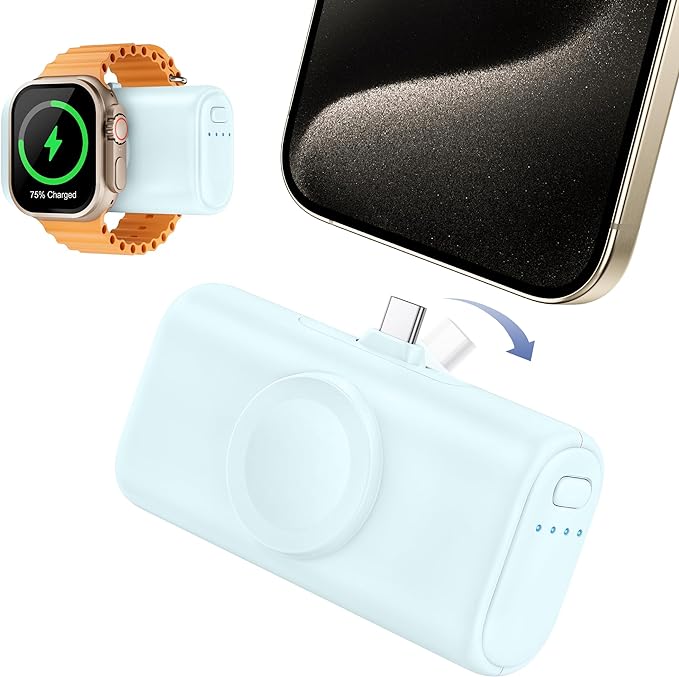 RORRY Mini Portable Charger for iPhone,5000mAh Small &Ultra-Compact 15W PD Fast Charging Power Bank Compatible with iPhone 15/14/13/12/11/XR/X/8 and Apple Watch Series 9/Ultra2/8/Ultra/7/6/5/4/3/SE