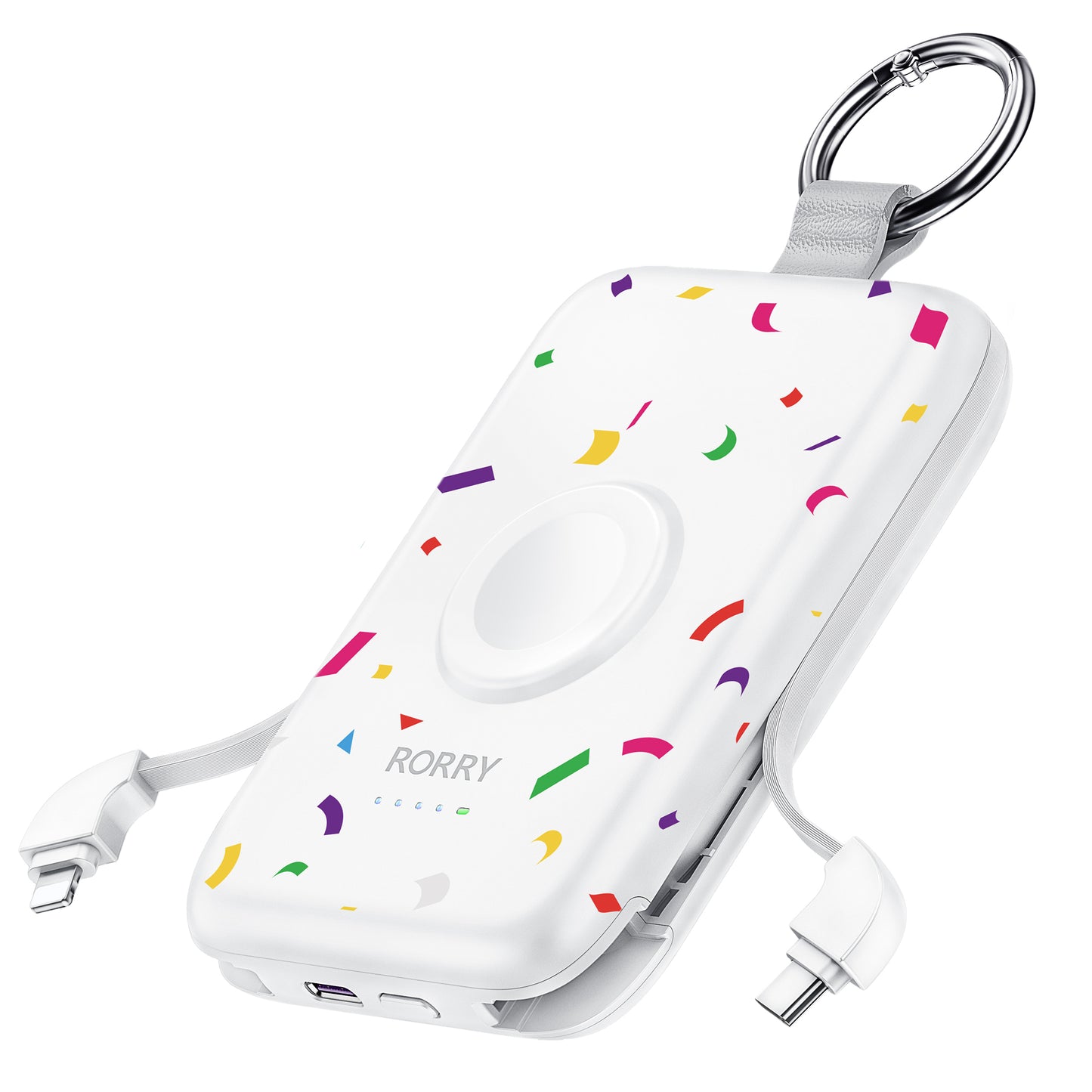 RORRY D2 10000mAh Portable Charger, 20W Fast Charging Portable Charger Power Bank with Built in Cables, Travel Battery Pack for iPhone 16/15/14/13/12 and Apple Watch Ultra/9/8/7/6/5/4/3/2