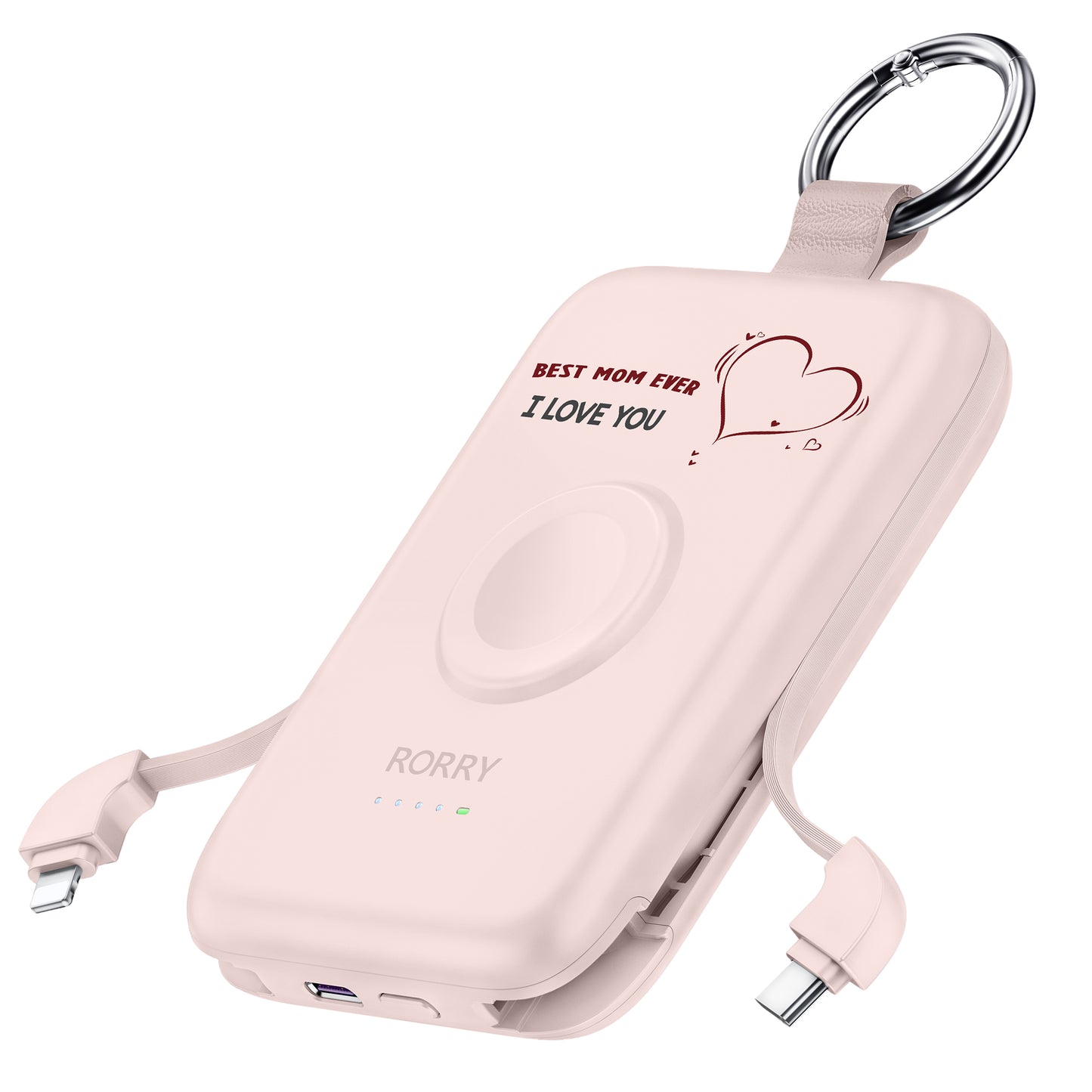 RORRY D2 10000mAh Portable Charger, 20W Fast Charging Portable Charger Power Bank with Built in Cables, Travel Battery Pack for iPhone 16/15/14/13/12 and Apple Watch Ultra/9/8/7/6/5/4/3/2