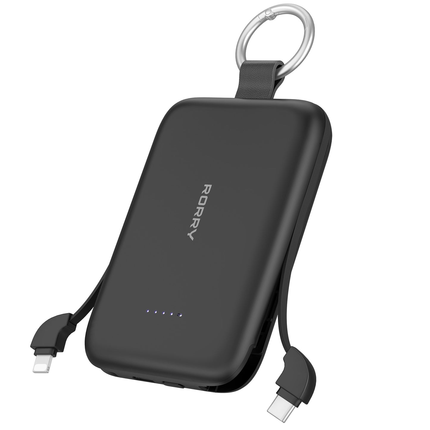 RORRY Portable Charger, 10000mAh PD 30W Fast Charging Portable Charger Power Bank with Built-in Cables, Travel Keychain Charger Battery Pack for iPhone 17/16/15/14/13/12, for AirPods 2/3/4/Pro