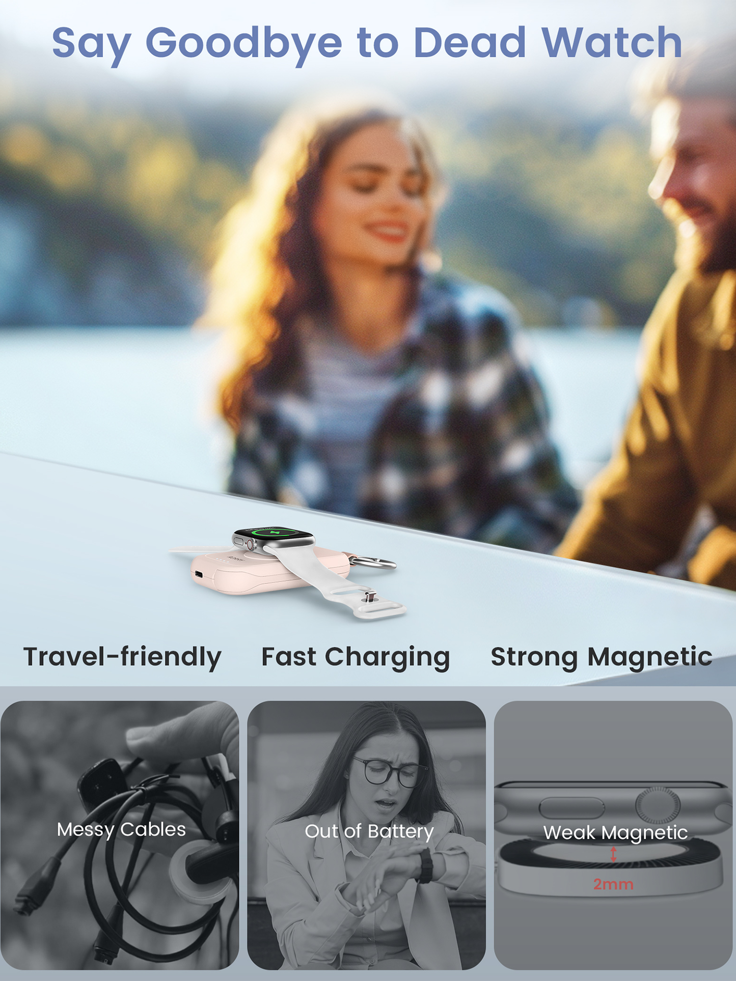 RORRY D2 2500mAh Portable Charger for Apple Watch, Fast Charging for iWatch Charger, Travel Essentials Gifts with Built-in USB C Cable for Apple Watch Series 10 9 8 7 6 5 Ultra 2 SE Accessories