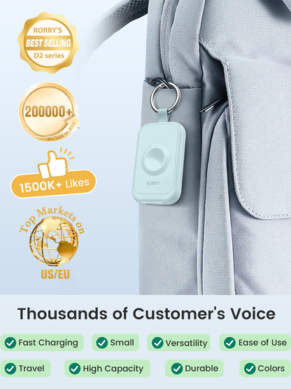 RORRY D2 2500mAh Portable Charger for Apple Watch, Fast Charging for iWatch Charger, Travel Essentials Gifts with Built-in USB C Cable for Apple Watch Series 10 9 8 7 6 5 Ultra 2 SE Accessories