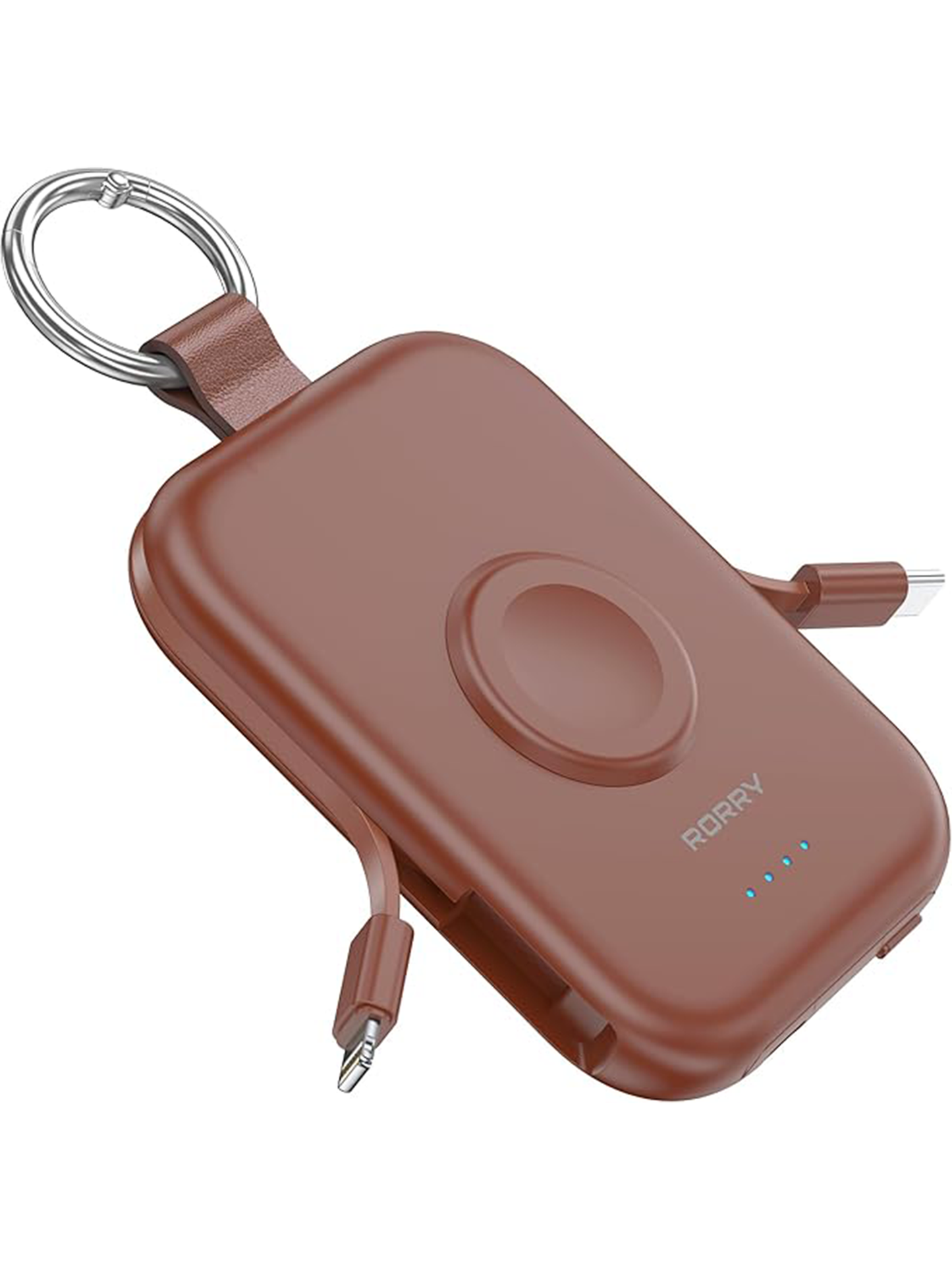 RORRY D2 5000mAh Portable Charger, Portable Charger Power Bank with Built-in Cables, Travel Keychain Battery Pack for Apple Watch Ultra 2/10/9/8/Ultra/7/6/SE/5, iPhone 16/15/14/13/12