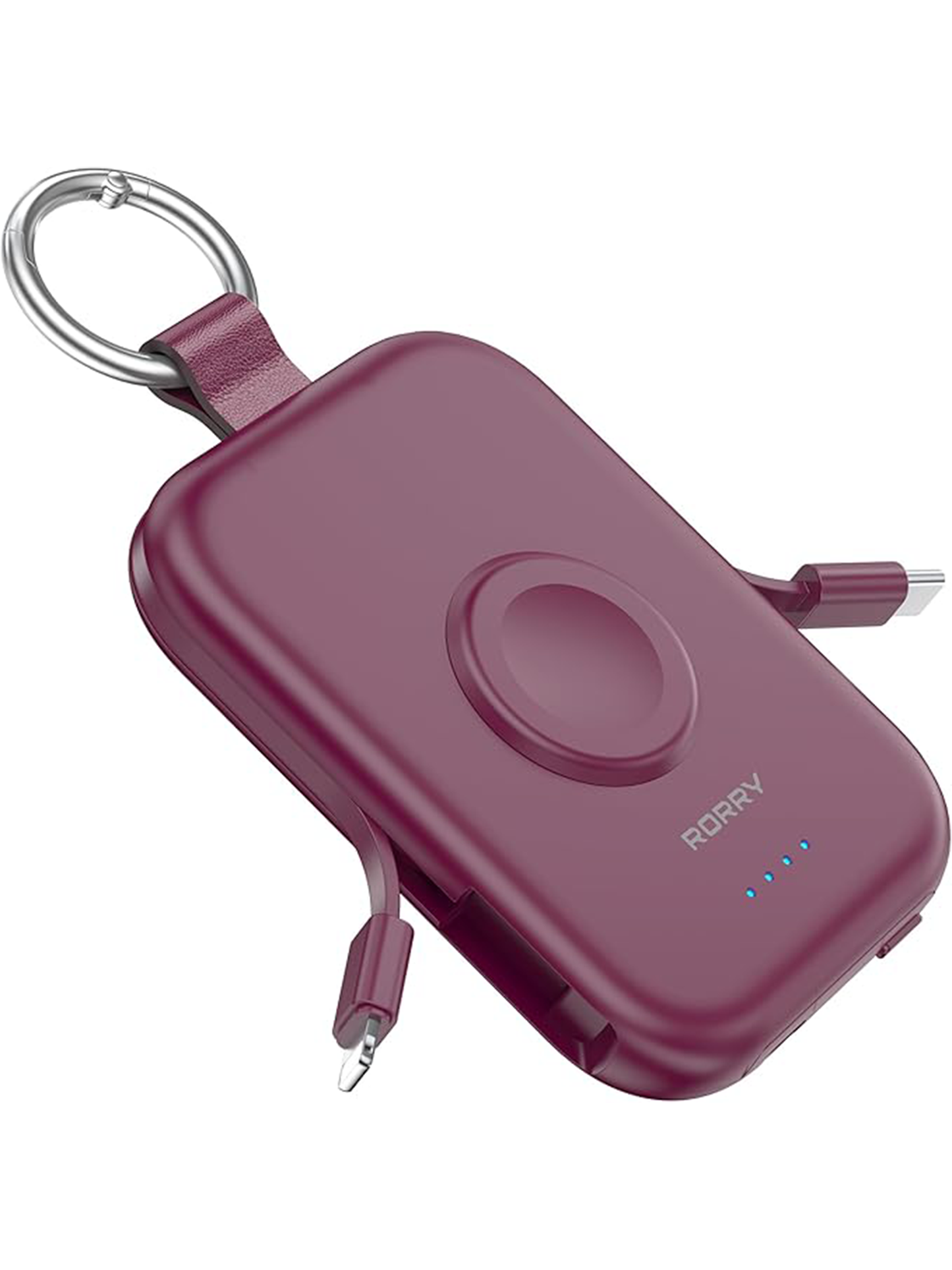 RORRY D2 5000mAh Portable Charger, Portable Charger Power Bank with Built-in Cables, Travel Keychain Battery Pack for Apple Watch Ultra 2/10/9/8/Ultra/7/6/SE/5, iPhone 16/15/14/13/12