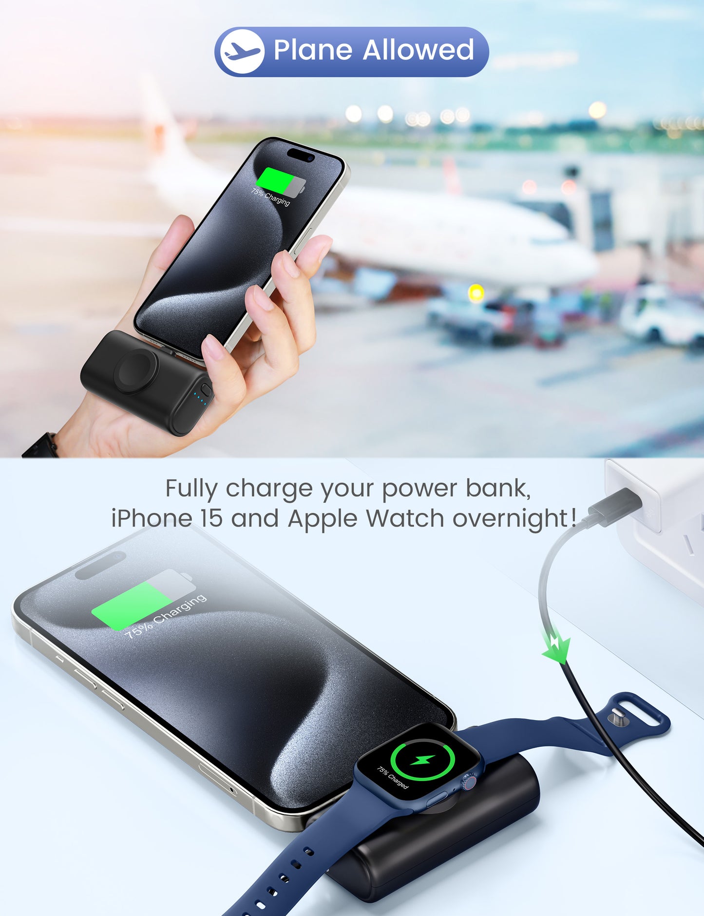 RORRY Mini Portable Charger for iPhone,5000mAh Small &Ultra-Compact 15W PD Fast Charging Power Bank Compatible with iPhone 15/14/13/12/11/XR/X/8 and Apple Watch Series 9/Ultra2/8/Ultra/7/6/5/4/3/SE