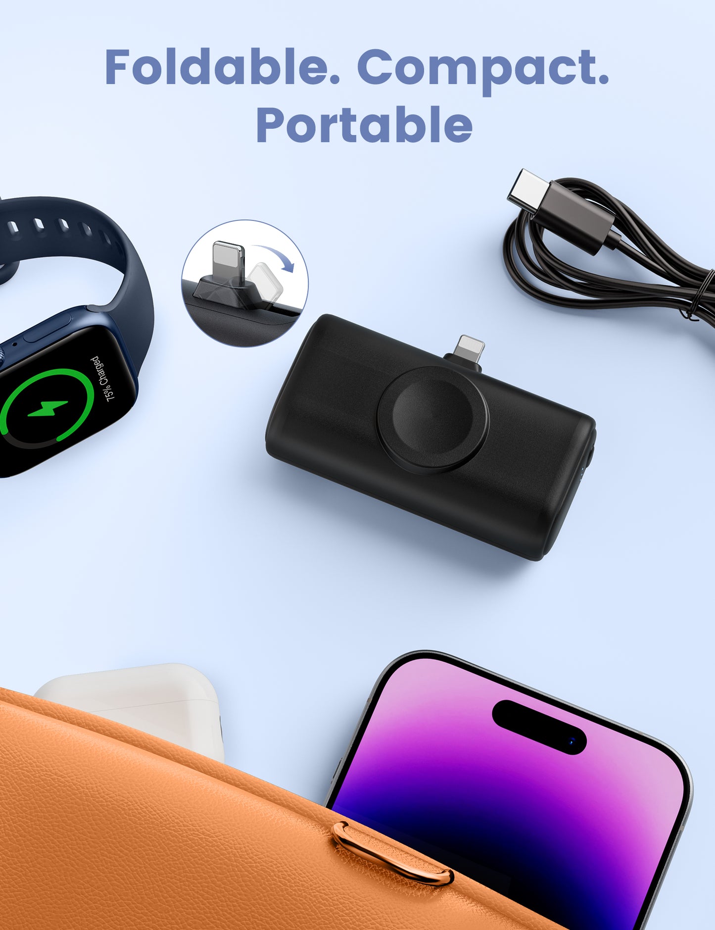 RORRY Mini Portable Charger for iPhone,5000mAh Small &Ultra-Compact 15W PD Fast Charging Power Bank Compatible with iPhone 15/14/13/12/11/XR/X/8 and Apple Watch Series 9/Ultra2/8/Ultra/7/6/5/4/3/SE