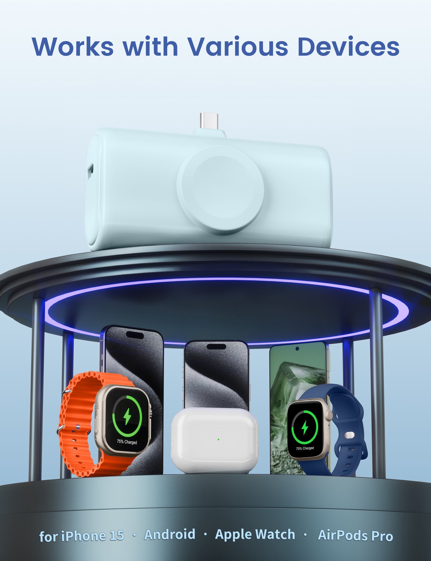 RORRY Mini Portable Charger for iPhone,5000mAh Small &Ultra-Compact 15W PD Fast Charging Power Bank Compatible with iPhone 15/14/13/12/11/XR/X/8 and Apple Watch Series 9/Ultra2/8/Ultra/7/6/5/4/3/SE