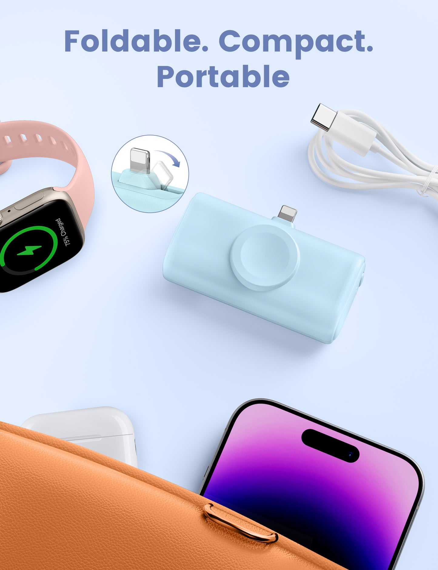 RORRY Mini Portable Charger for iPhone,5000mAh Small &Ultra-Compact 15W PD Fast Charging Power Bank Compatible with iPhone 15/14/13/12/11/XR/X/8 and Apple Watch Series 9/Ultra2/8/Ultra/7/6/5/4/3/SE