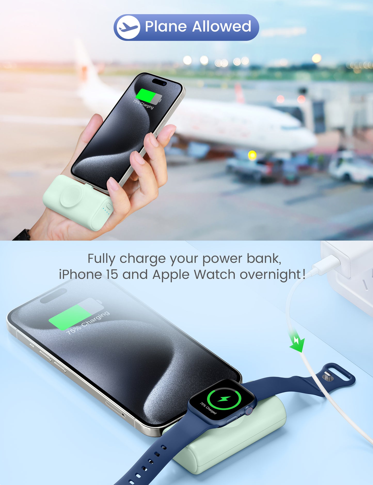 RORRY Mini Portable Charger for iPhone,5000mAh Small &Ultra-Compact 15W PD Fast Charging Power Bank Compatible with iPhone 15/14/13/12/11/XR/X/8 and Apple Watch Series 9/Ultra2/8/Ultra/7/6/5/4/3/SE