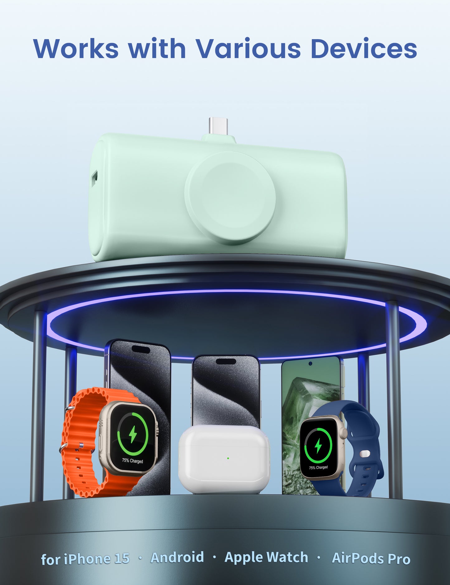 RORRY Mini Portable Charger for iPhone,5000mAh Small &Ultra-Compact 15W PD Fast Charging Power Bank Compatible with iPhone 15/14/13/12/11/XR/X/8 and Apple Watch Series 9/Ultra2/8/Ultra/7/6/5/4/3/SE