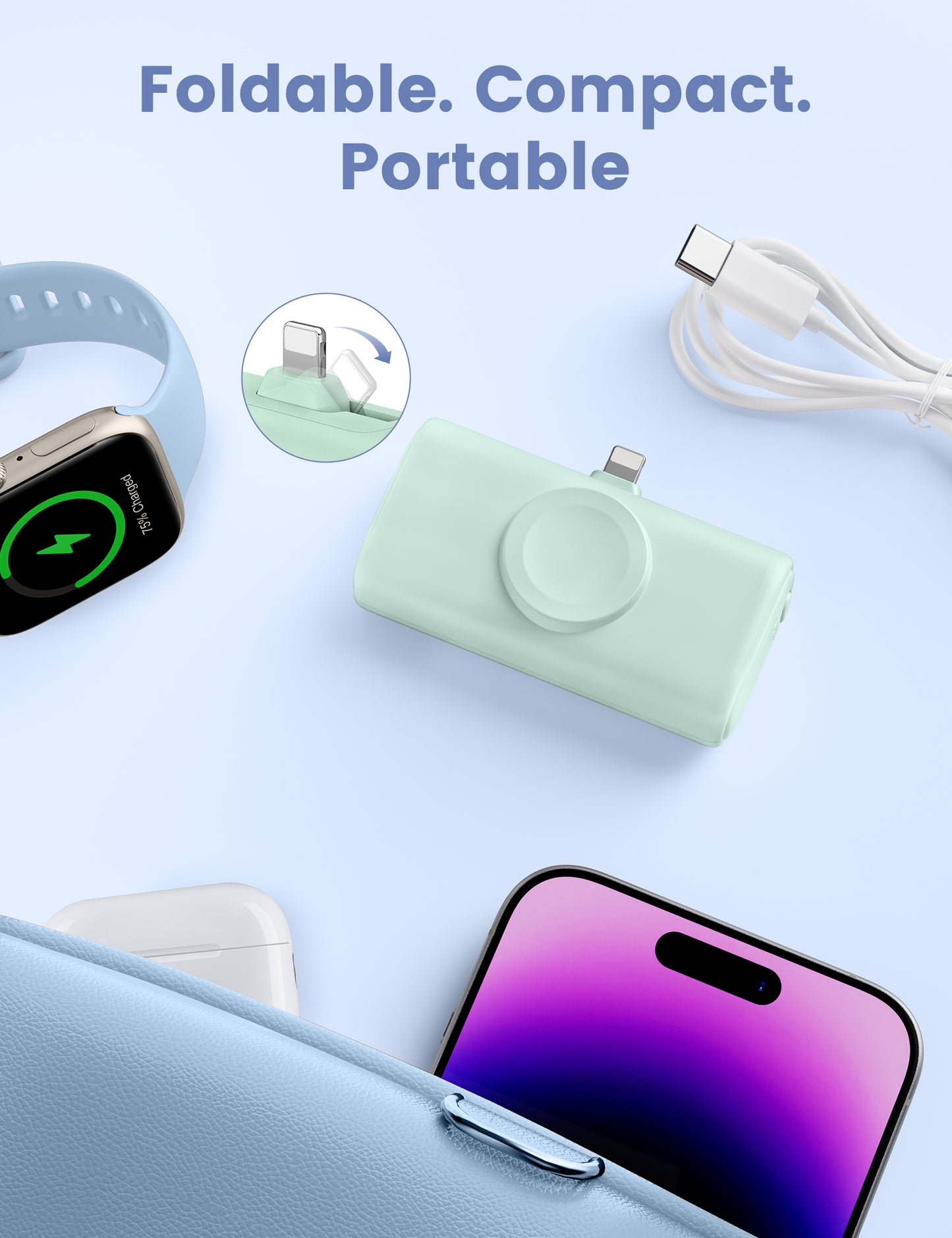 RORRY Mini Portable Charger for iPhone,5000mAh Small &Ultra-Compact 15W PD Fast Charging Power Bank Compatible with iPhone 15/14/13/12/11/XR/X/8 and Apple Watch Series 9/Ultra2/8/Ultra/7/6/5/4/3/SE