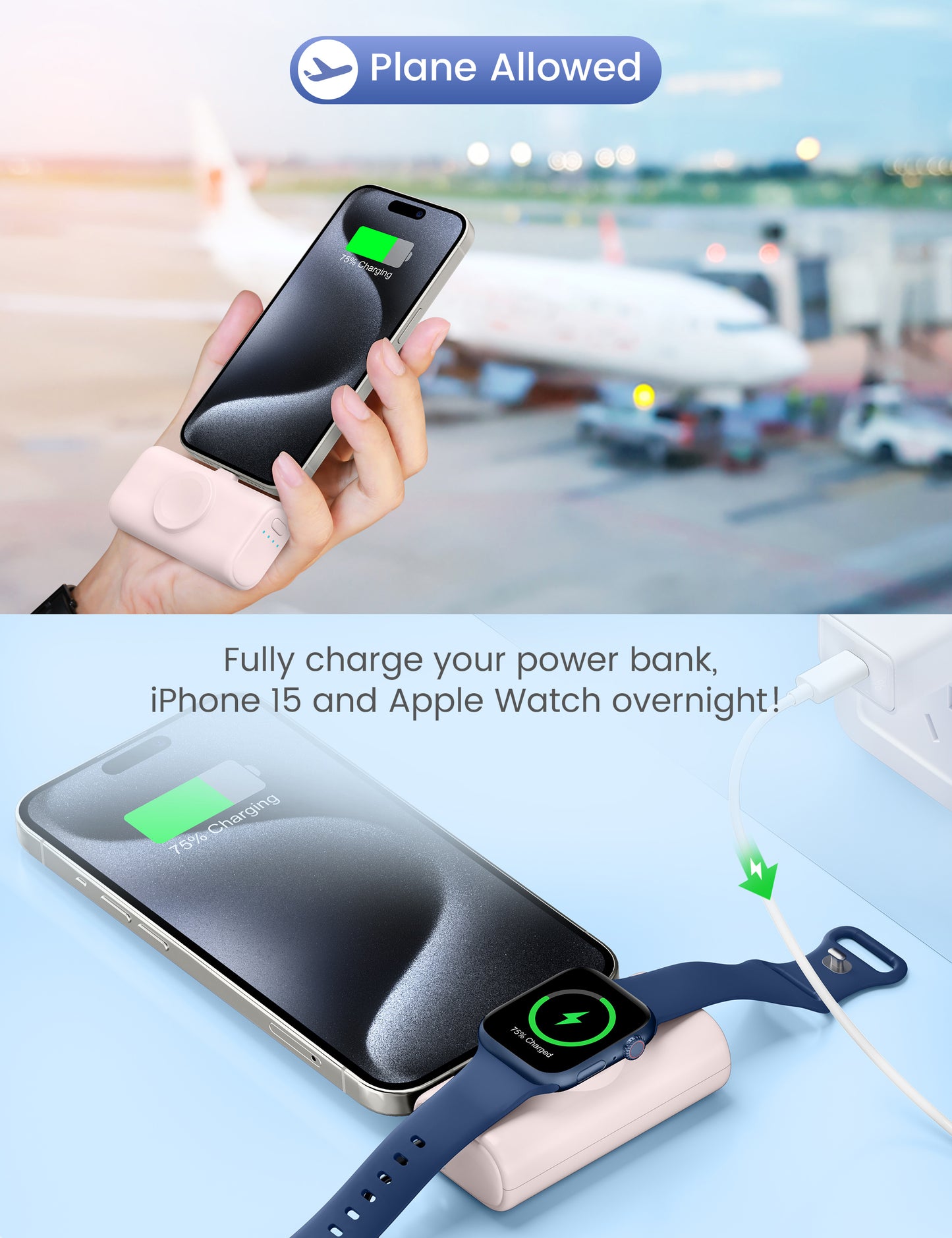 RORRY Mini Portable Charger for iPhone,5000mAh Small &Ultra-Compact 15W PD Fast Charging Power Bank Compatible with iPhone 15/14/13/12/11/XR/X/8 and Apple Watch Series 9/Ultra2/8/Ultra/7/6/5/4/3/SE