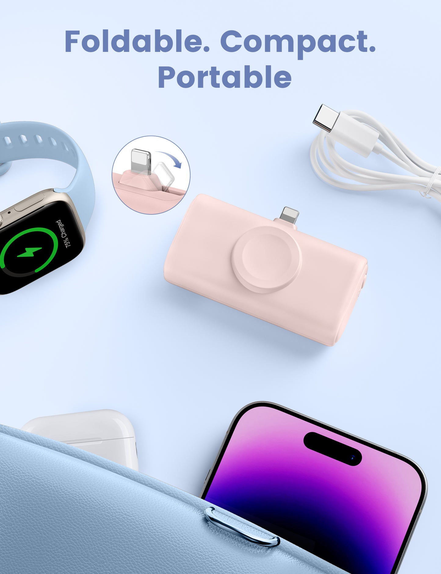 RORRY Mini Portable Charger for iPhone,5000mAh Small &Ultra-Compact 15W PD Fast Charging Power Bank Compatible with iPhone 15/14/13/12/11/XR/X/8 and Apple Watch Series 9/Ultra2/8/Ultra/7/6/5/4/3/SE