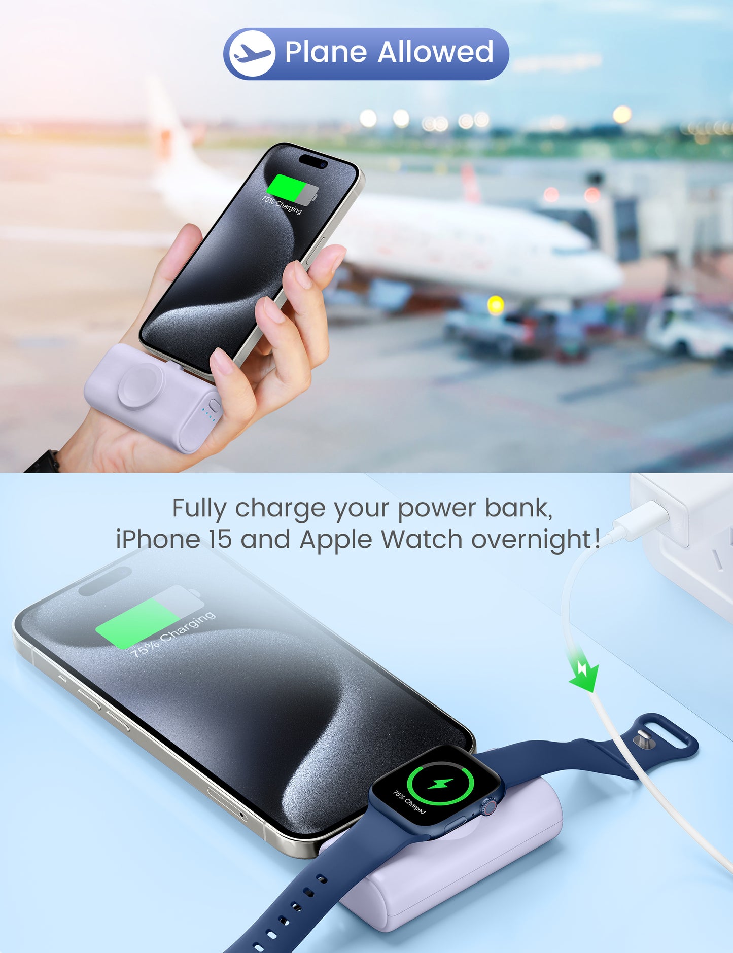 RORRY Mini Portable Charger for iPhone,5000mAh Small &Ultra-Compact 15W PD Fast Charging Power Bank Compatible with iPhone 15/14/13/12/11/XR/X/8 and Apple Watch Series 9/Ultra2/8/Ultra/7/6/5/4/3/SE