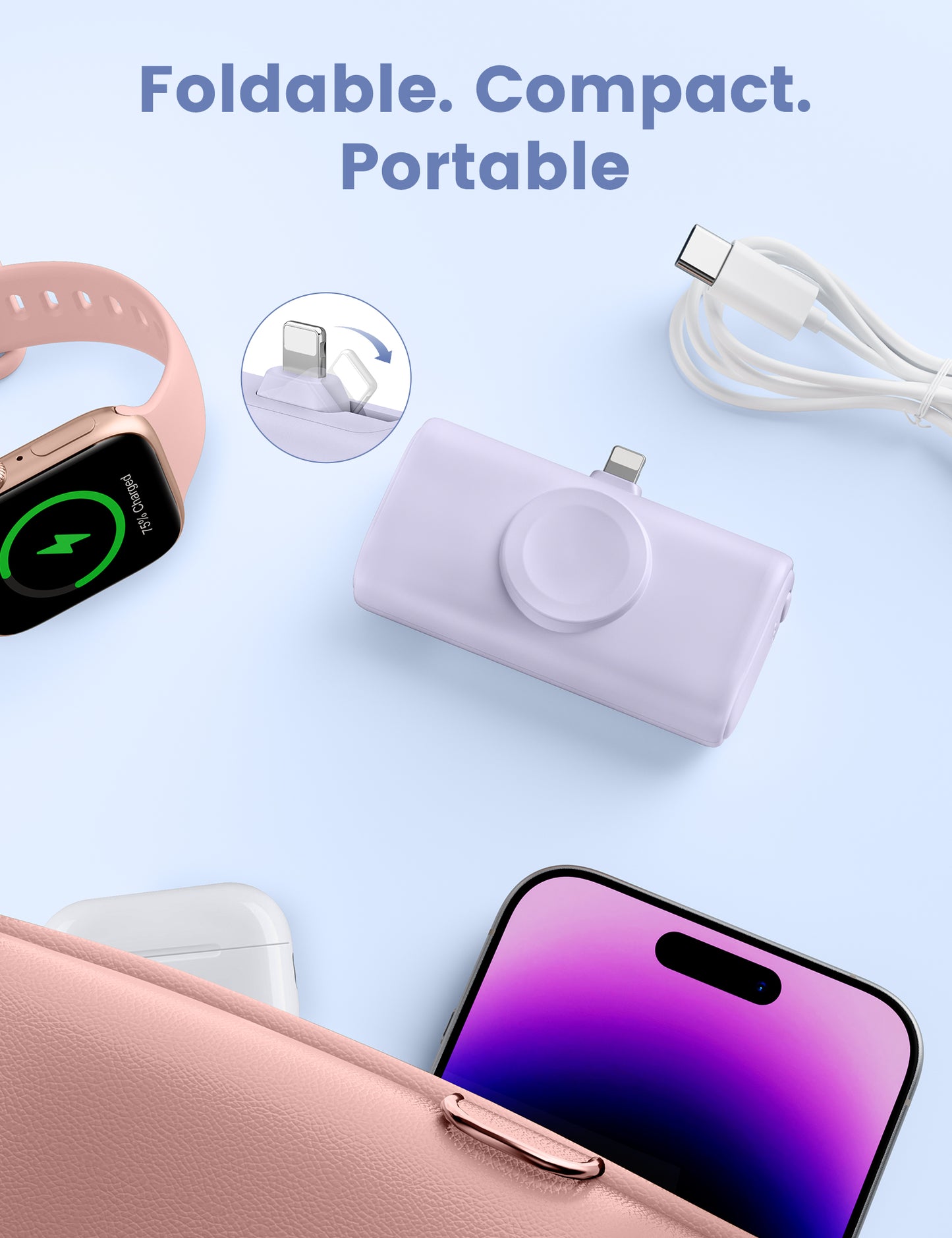 RORRY Mini Portable Charger for iPhone,5000mAh Small &Ultra-Compact 15W PD Fast Charging Power Bank Compatible with iPhone 15/14/13/12/11/XR/X/8 and Apple Watch Series 9/Ultra2/8/Ultra/7/6/5/4/3/SE