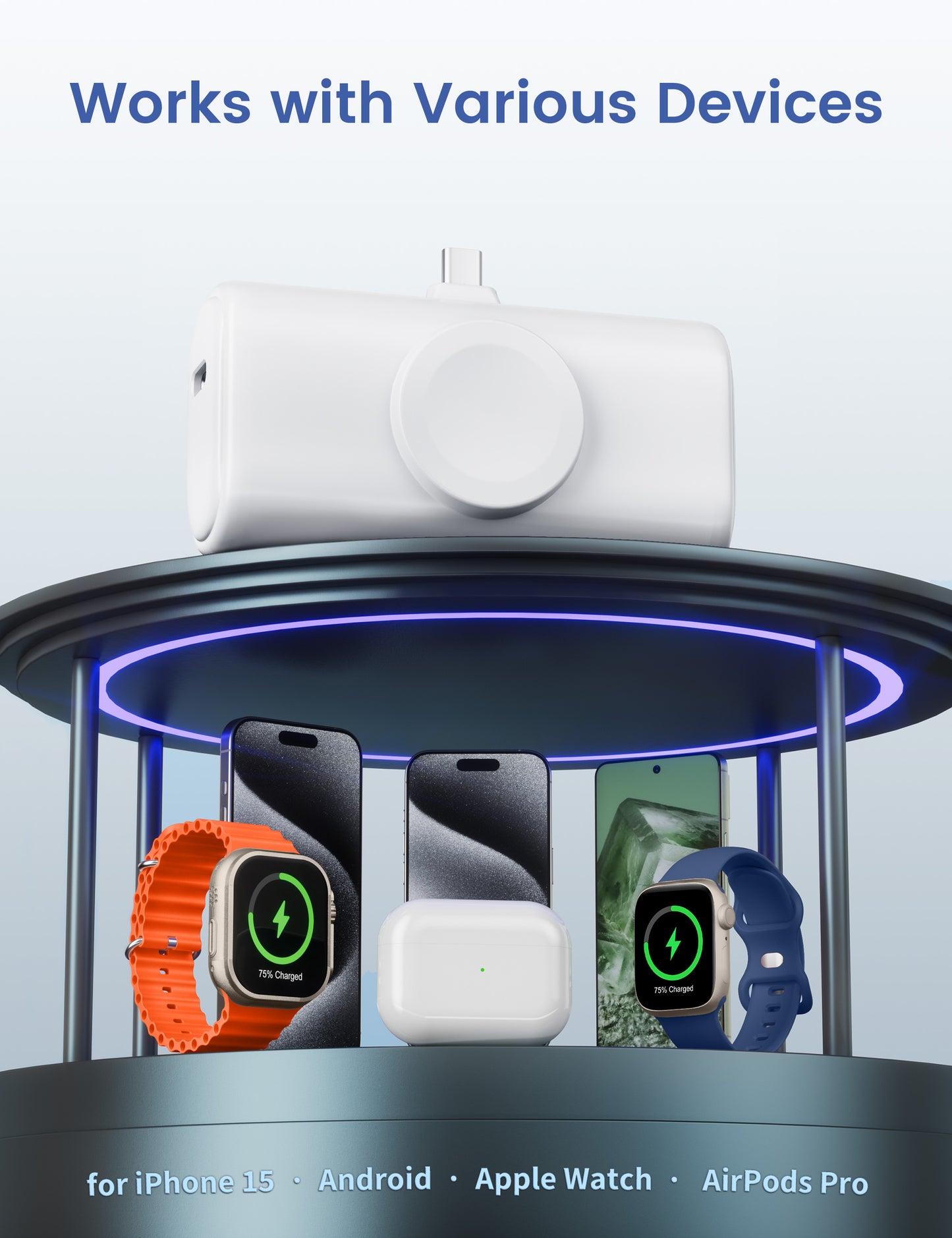 RORRY Mini Portable Charger for iPhone,5000mAh Small &Ultra-Compact 15W PD Fast Charging Power Bank Compatible with iPhone 15/14/13/12/11/XR/X/8 and Apple Watch Series 9/Ultra2/8/Ultra/7/6/5/4/3/SE