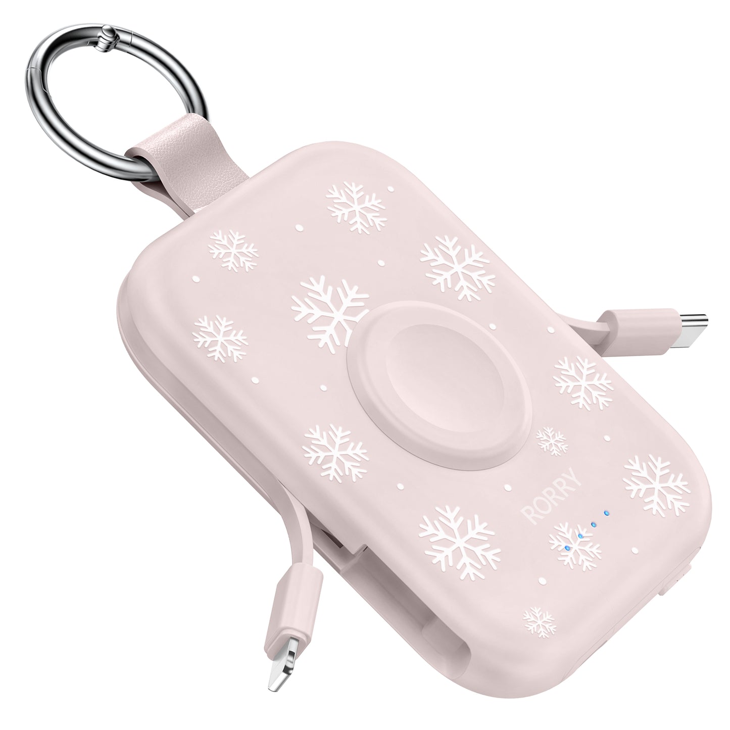 RORRY D2 5000mAh Portable Charger, Portable Charger Power Bank with Built-in Cables, Travel Keychain Battery Pack for Apple Watch Ultra 2/10/9/8/Ultra/7/6/SE/5, iPhone 16/15/14/13/12