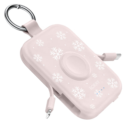 RORRY D2 5000mAh Portable Charger, Portable Charger Power Bank with Built-in Cables, Travel Keychain Battery Pack for Apple Watch Ultra 2/10/9/8/Ultra/7/6/SE/5, iPhone 16/15/14/13/12