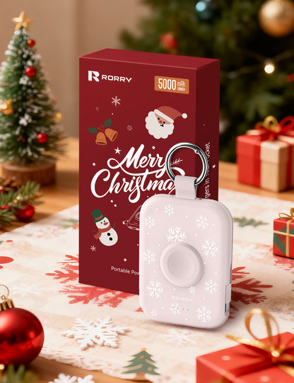 RORRY D2 5000mAh Portable Charger, Portable Charger Power Bank with Built-in Cables, Travel Keychain Battery Pack for Apple Watch Ultra 2/10/9/8/Ultra/7/6/SE/5, iPhone 16/15/14/13/12