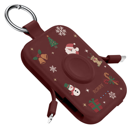 RORRY D2 5000mAh Portable Charger, Portable Charger Power Bank with Built-in Cables, Travel Keychain Battery Pack for Apple Watch Ultra 2/10/9/8/Ultra/7/6/SE/5, iPhone 16/15/14/13/12