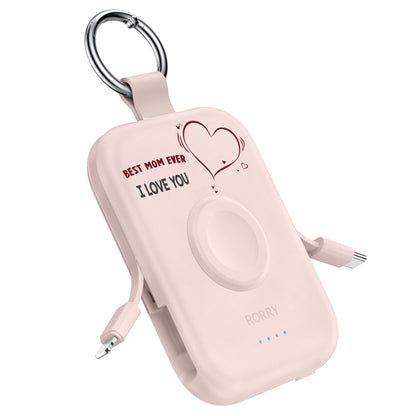 RORRY D2 5000mAh Portable Charger, Portable Charger Power Bank with Built-in Cables, Travel Keychain Battery Pack for Apple Watch Ultra 2/10/9/8/Ultra/7/6/SE/5, iPhone 16/15/14/13/12