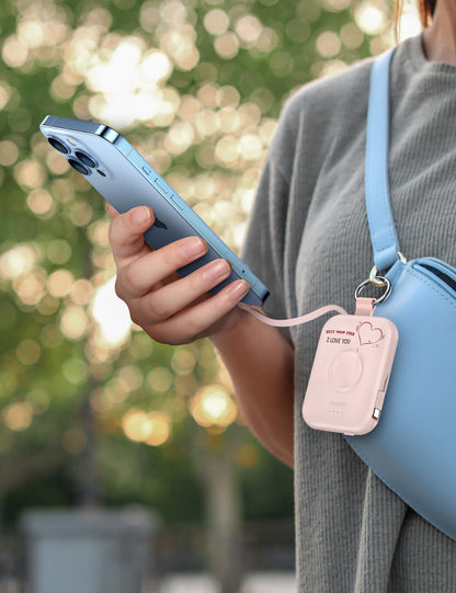 RORRY D2 5000mAh Portable Charger, Portable Charger Power Bank with Built-in Cables, Travel Keychain Battery Pack for Apple Watch Ultra 2/10/9/8/Ultra/7/6/SE/5, iPhone 16/15/14/13/12