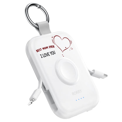 RORRY D2 5000mAh Portable Charger, Portable Charger Power Bank with Built-in Cables, Travel Keychain Battery Pack for Apple Watch Ultra 2/10/9/8/Ultra/7/6/SE/5, iPhone 16/15/14/13/12