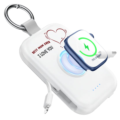 RORRY D2 5000mAh Portable Charger, Portable Charger Power Bank with Built-in Cables, Travel Keychain Battery Pack for Apple Watch Ultra 2/10/9/8/Ultra/7/6/SE/5, iPhone 16/15/14/13/12