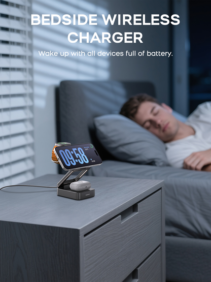 RORRY D18 10000mAh 3-in-1 Portable Charger with Power Bank, Foldable Wireless Charging Station for iPhone 16/15/14/13/12, Apple Watch & AirPods, MagSafe Compatible