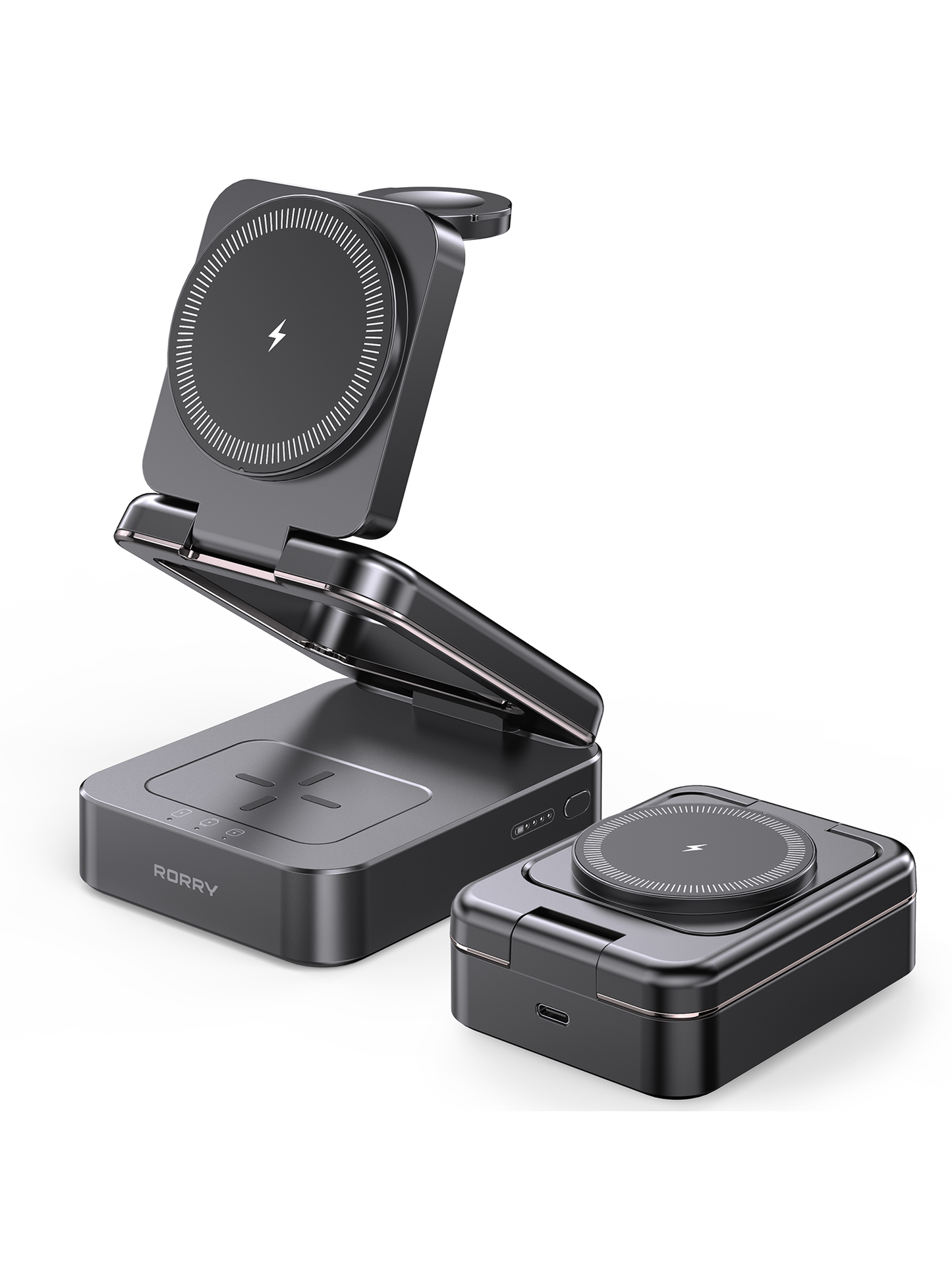 RORRY D18 10000mAh 3-in-1 Portable Charger with Power Bank, Foldable Wireless Charging Station for iPhone 16/15/14/13/12, Apple Watch & AirPods, MagSafe Compatible