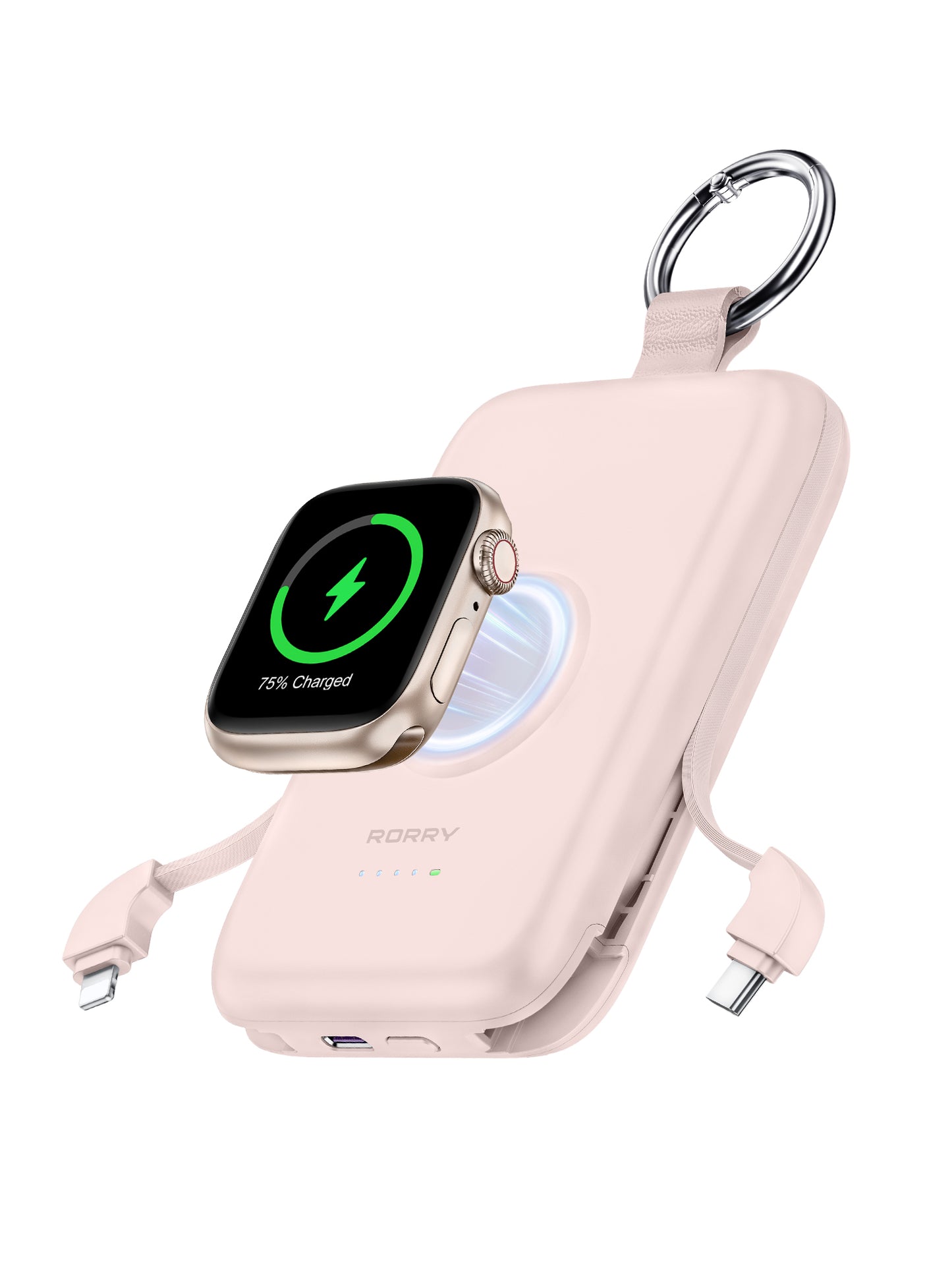 RORRY D2 10000mAh Portable Charger, 20W Fast Charging Portable Charger Power Bank with Built in Cables, Travel Battery Pack for iPhone 16/15/14/13/12 and Apple Watch Ultra/9/8/7/6/5/4/3/2