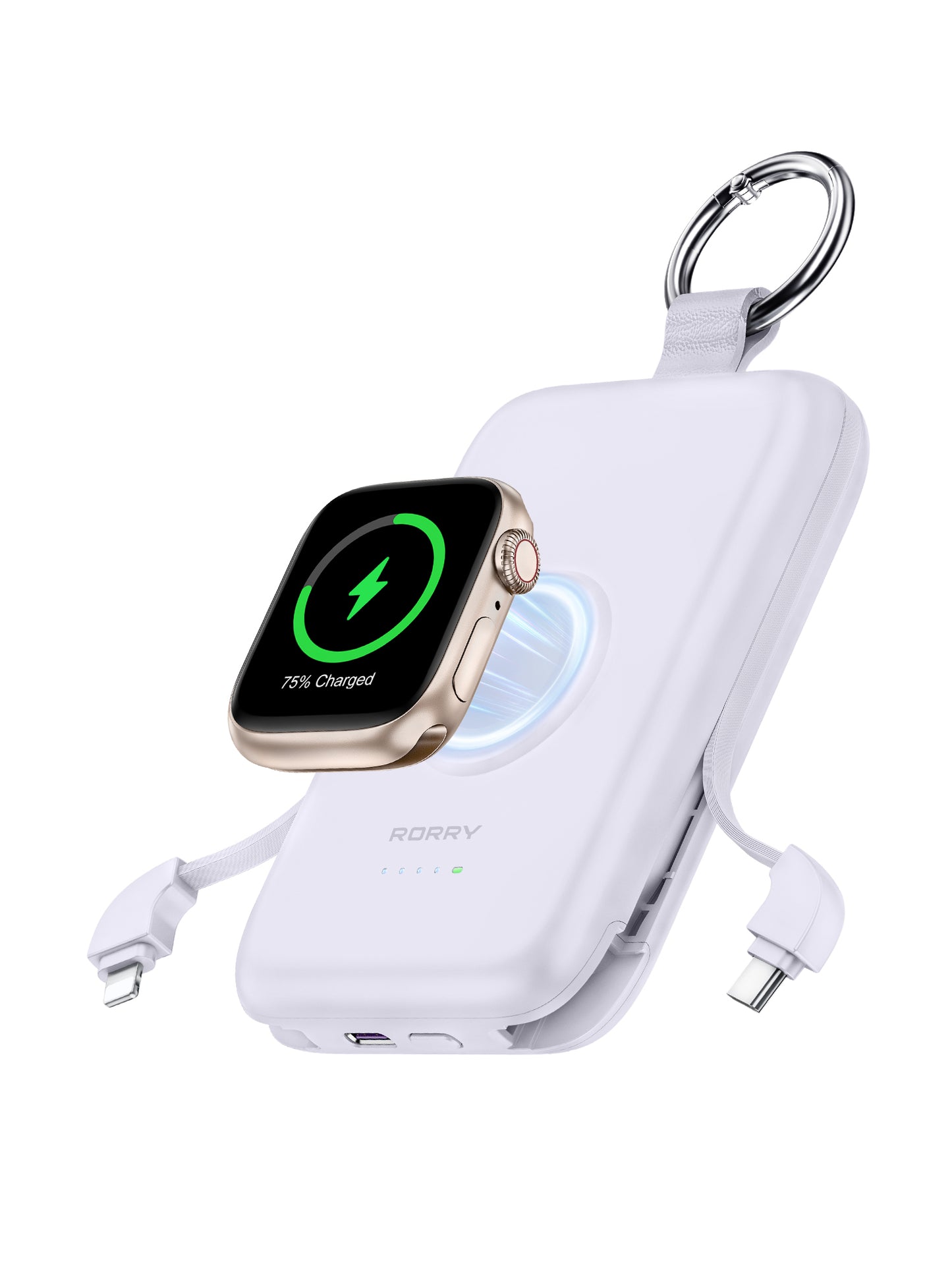 RORRY D2 10000mAh Portable Charger, 20W Fast Charging Portable Charger Power Bank with Built in Cables, Travel Battery Pack for iPhone 16/15/14/13/12 and Apple Watch Ultra/9/8/7/6/5/4/3/2