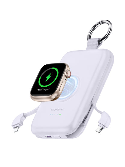 RORRY D2 10000mAh Portable Charger, 20W Fast Charging Portable Charger Power Bank with Built in Cables, Travel Battery Pack for iPhone 16/15/14/13/12 and Apple Watch Ultra/9/8/7/6/5/4/3/2