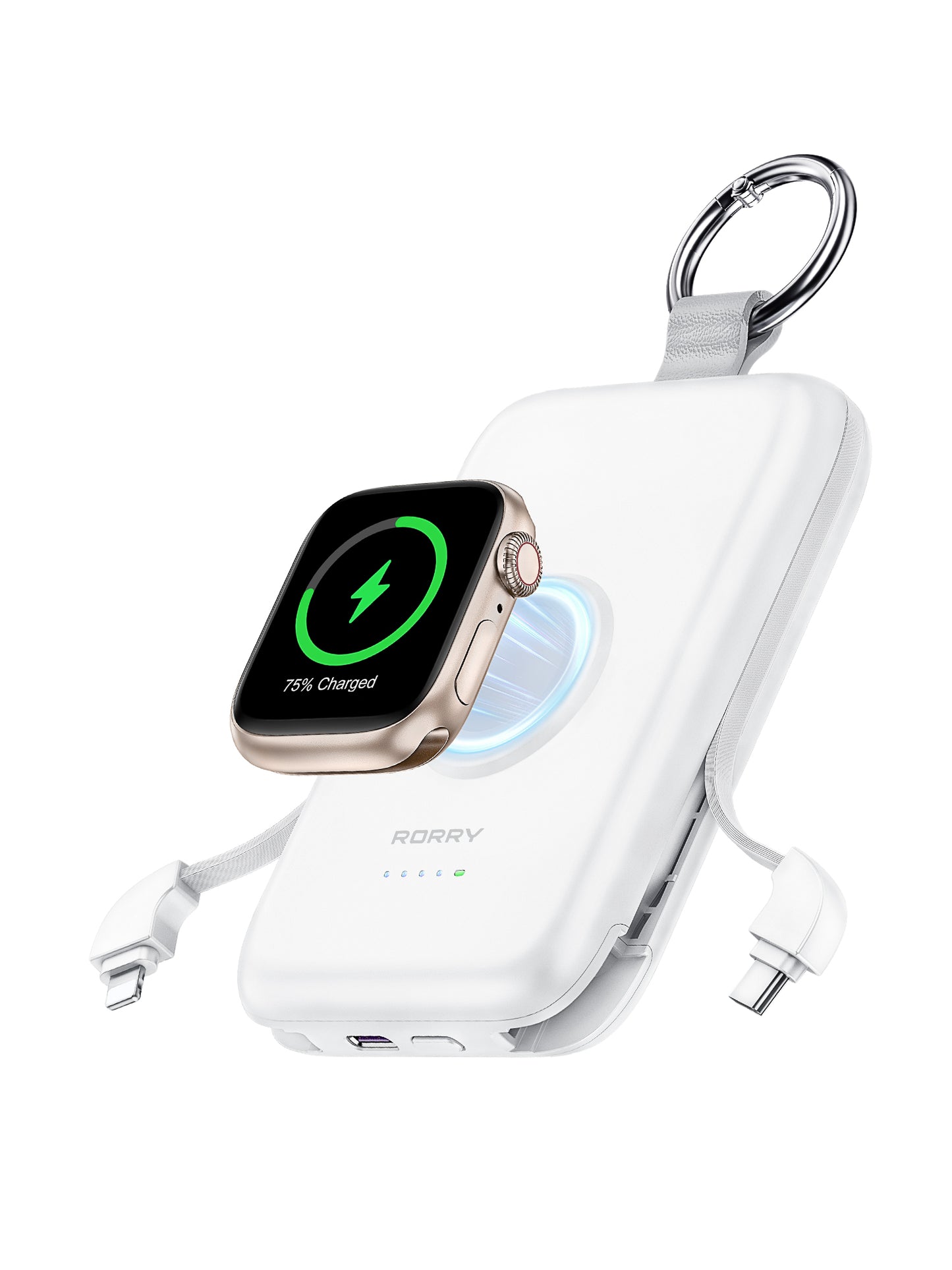 RORRY D2 10000mAh Portable Charger, 20W Fast Charging Portable Charger Power Bank with Built in Cables, Travel Battery Pack for iPhone 16/15/14/13/12 and Apple Watch Ultra/9/8/7/6/5/4/3/2