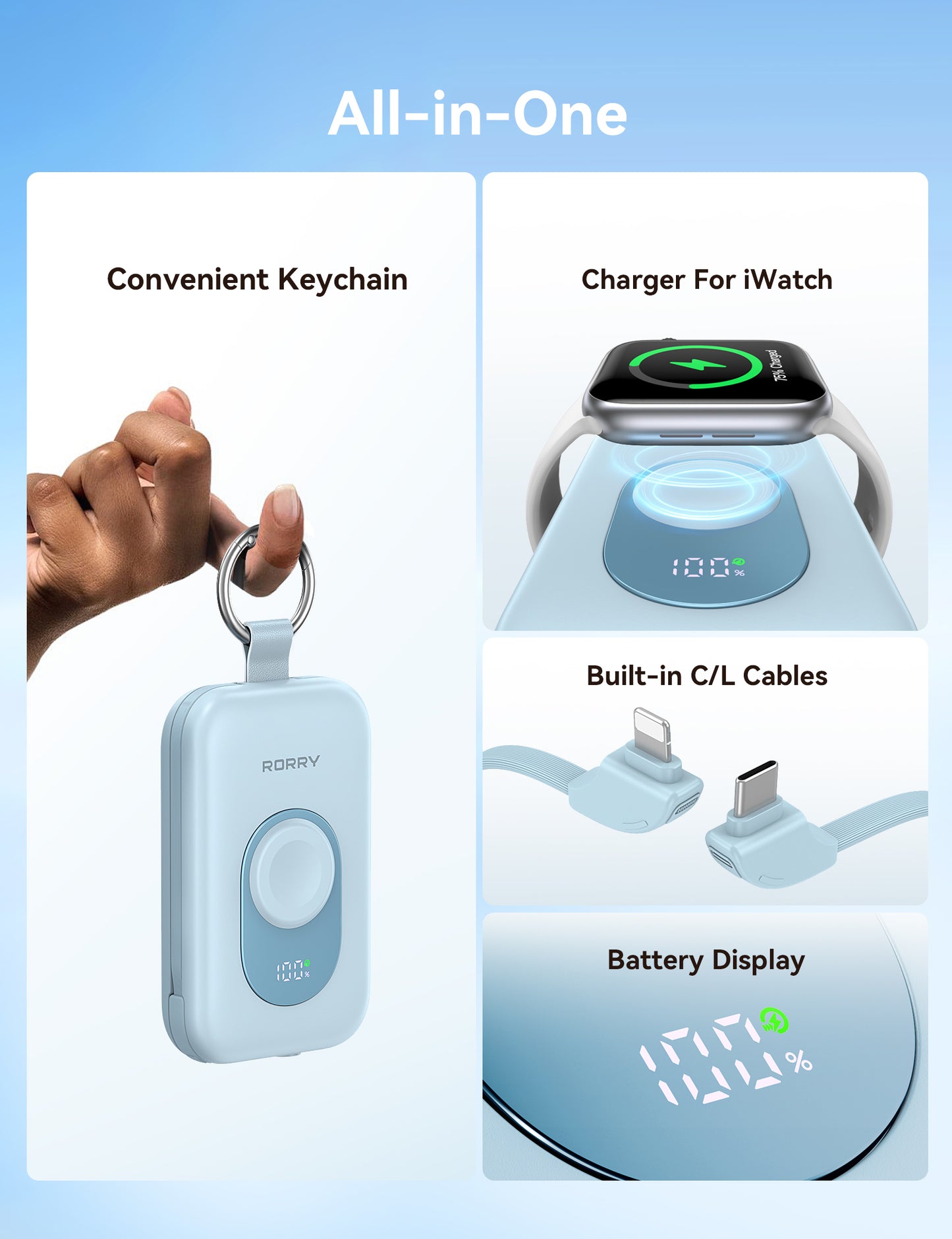 RORRY D2-20000mAh PD 30W Portable Charger Keychain Power Bank