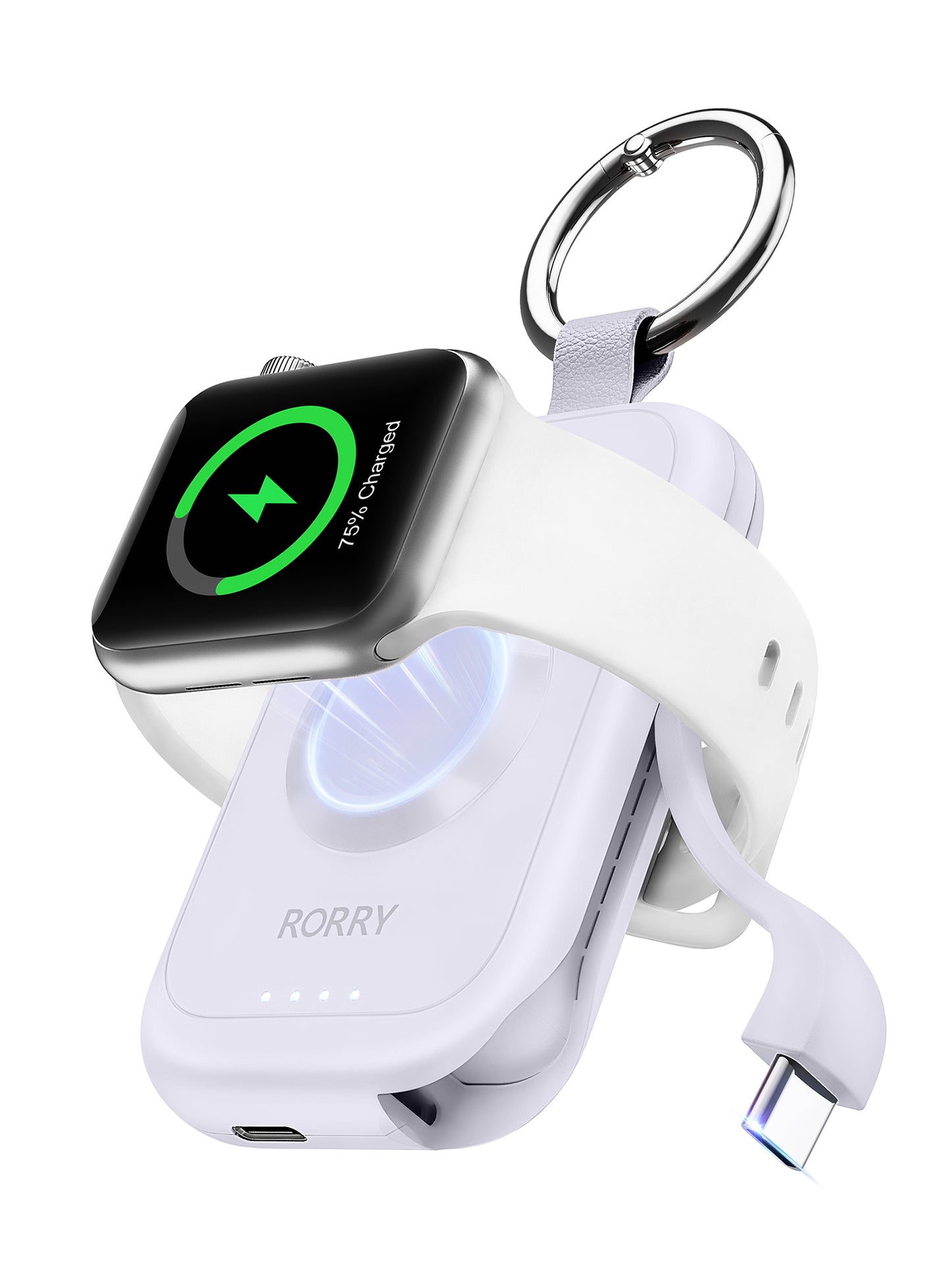 RORRY D2 2500mAh Portable Charger for Apple Watch, Fast Charging for iWatch Charger, Travel Essentials Gifts with Built-in USB C Cable for Apple Watch Series 10 9 8 7 6 5 Ultra 2 SE Accessories