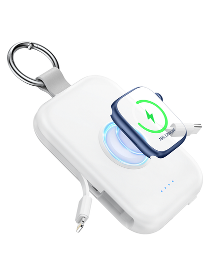 RORRY D2 5000mAh Portable Charger, Portable Charger Power Bank with Built-in Cables, Travel Keychain Battery Pack for Apple Watch Ultra 2/10/9/8/Ultra/7/6/SE/5, iPhone 16/15/14/13/12
