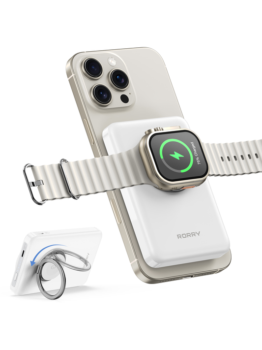RORRY P1 10000mAh for Magsafe Battrery Pack, Magnetic Power Bank, 20W PD Fast Charging Wireless Portable Charger with Phone Ring for iPhone 16/15/14/13/12, Apple Watch Ultra/10/9/8/7/6/5/4//SE