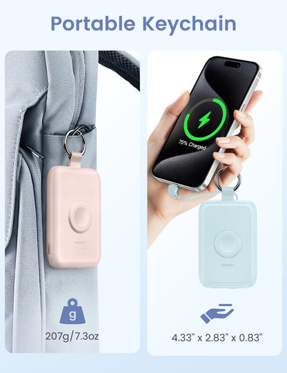 RORRY D2 10000mAh Portable Charger, 20W Fast Charging Portable Charger Power Bank with Built in Cables, Travel Battery Pack for iPhone 16/15/14/13/12 and Apple Watch Ultra/9/8/7/6/5/4/3/2
