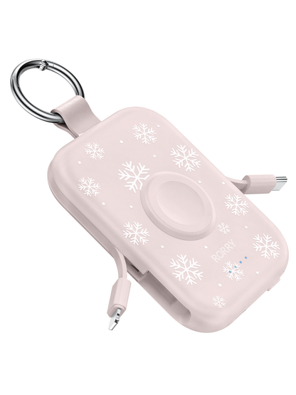 RORRY D2 5000mAh Portable Charger, Portable Charger Power Bank with Built-in Cables, Travel Keychain Battery Pack for Apple Watch Ultra 2/10/9/8/Ultra/7/6/SE/5, iPhone 16/15/14/13/12