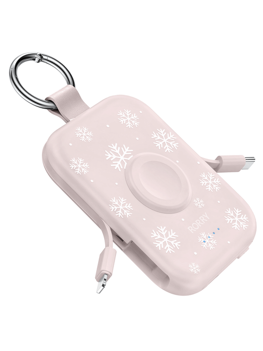 RORRY D2 5000mAh Portable Charger, Portable Charger Power Bank with Built-in Cables, Travel Keychain Battery Pack for Apple Watch Ultra 2/10/9/8/Ultra/7/6/SE/5, iPhone 16/15/14/13/12