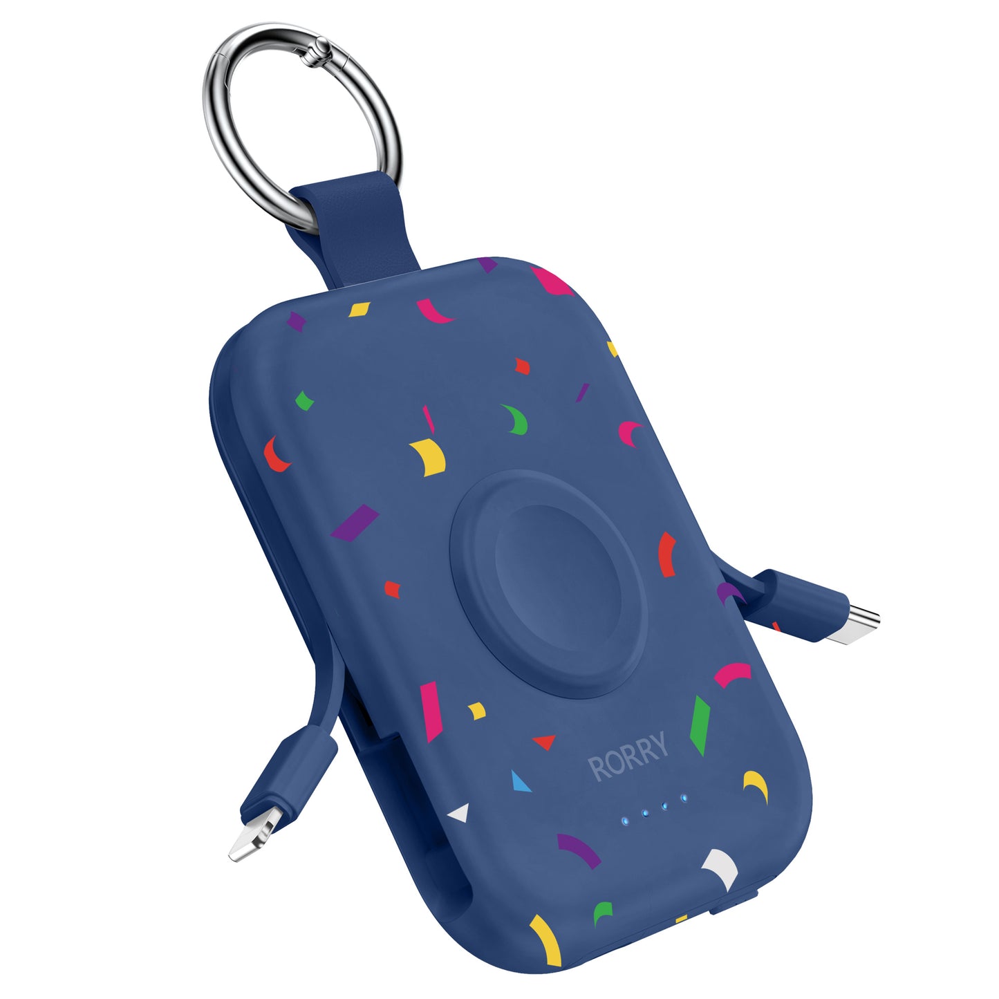 RORRY D2 5000mAh Portable Charger, Portable Charger Power Bank with Built-in Cables, Travel Keychain Battery Pack for Apple Watch Ultra 2/10/9/8/Ultra/7/6/SE/5, iPhone 16/15/14/13/12