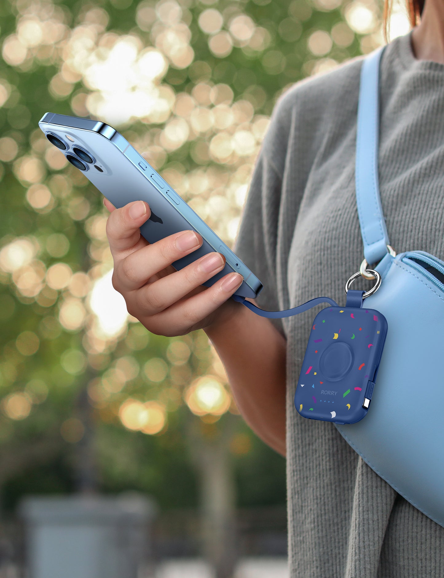 RORRY D2 5000mAh Portable Charger, Portable Charger Power Bank with Built-in Cables, Travel Keychain Battery Pack for Apple Watch Ultra 2/10/9/8/Ultra/7/6/SE/5, iPhone 16/15/14/13/12