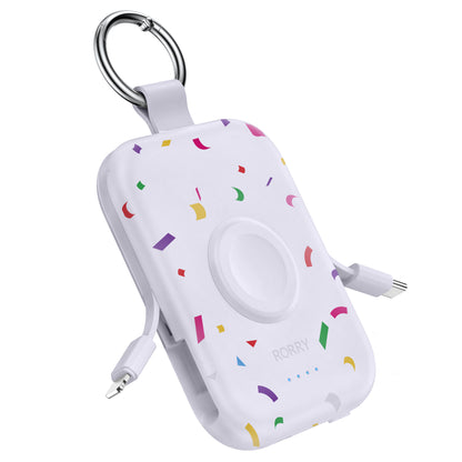 RORRY D2 5000mAh Portable Charger, Portable Charger Power Bank with Built-in Cables, Travel Keychain Battery Pack for Apple Watch Ultra 2/10/9/8/Ultra/7/6/SE/5, iPhone 16/15/14/13/12