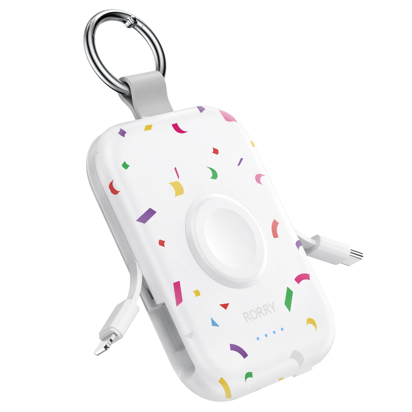 RORRY D2 5000mAh Portable Charger, Portable Charger Power Bank with Built-in Cables, Travel Keychain Battery Pack for Apple Watch Ultra 2/10/9/8/Ultra/7/6/SE/5, iPhone 16/15/14/13/12