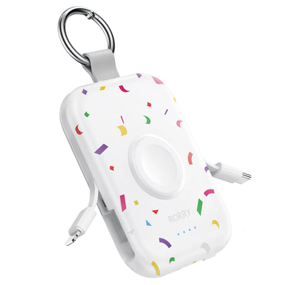 RORRY D2 5000mAh Portable Charger, Portable Charger Power Bank with Built-in Cables, Travel Keychain Battery Pack for Apple Watch Ultra 2/10/9/8/Ultra/7/6/SE/5, iPhone 16/15/14/13/12